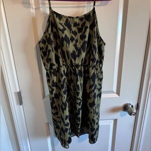 SHEIN Olive Green and Black Animal Print Slip Mini Dress
